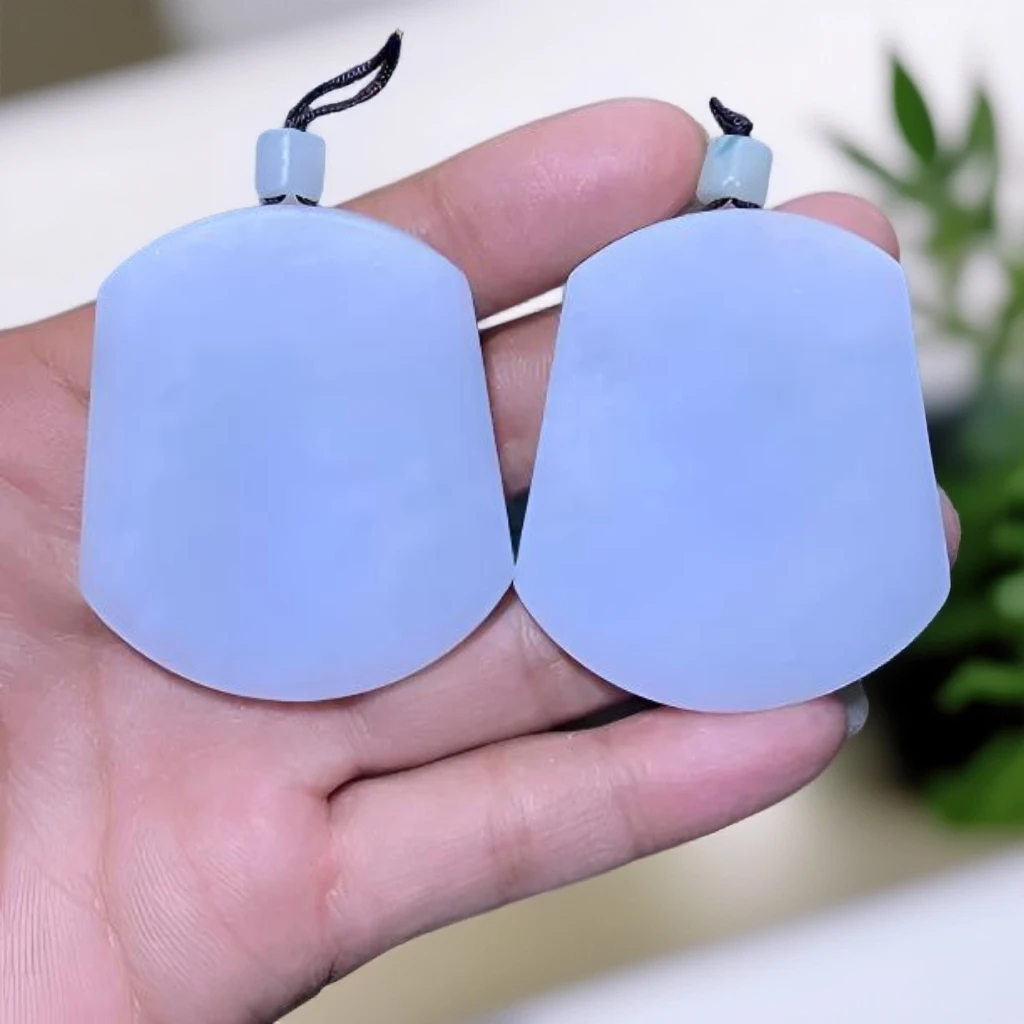 天然翡翠A货简约平安无事牌 (一对)抛光三天