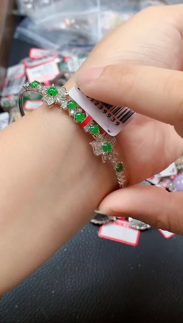 银S925镶嵌戒指翡翠天然A货缅甸翡翠