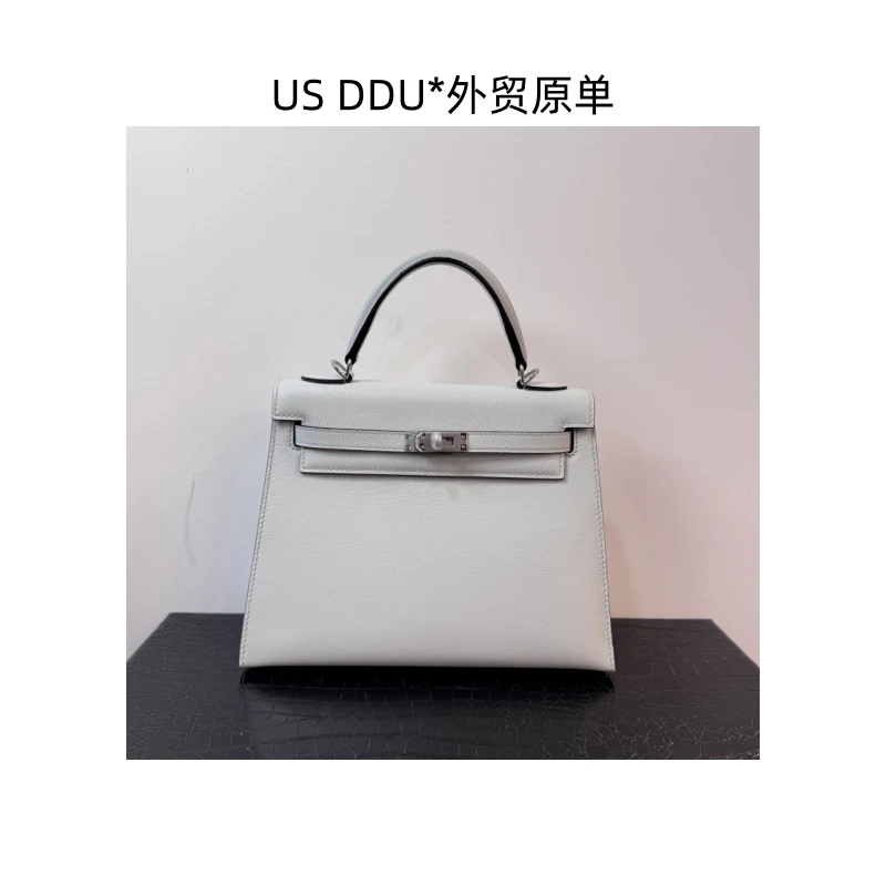 A174 木偶灰银扣凯莉25外缝法羊皮手提包1216/D014