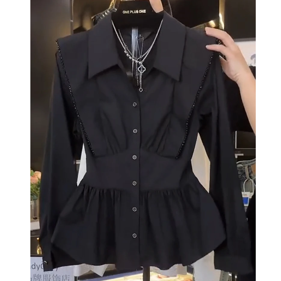 大码女装长袖衬衫女2025秋季新款设计感法式上衣时尚收腰气质显瘦