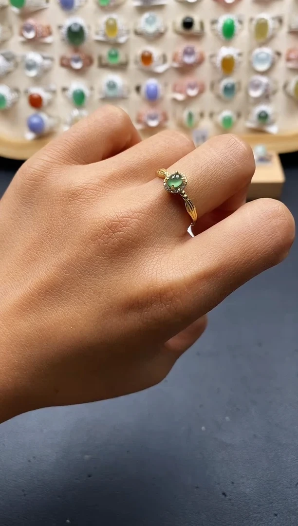 银S925镶嵌戒指翡翠缅甸天然A货翡翠1 9-