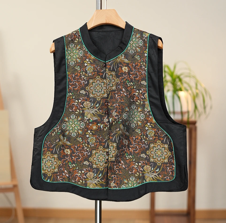 （宝相花-双面穿）新中式桑蚕丝宋锦原创设计立领高定女生精品马甲