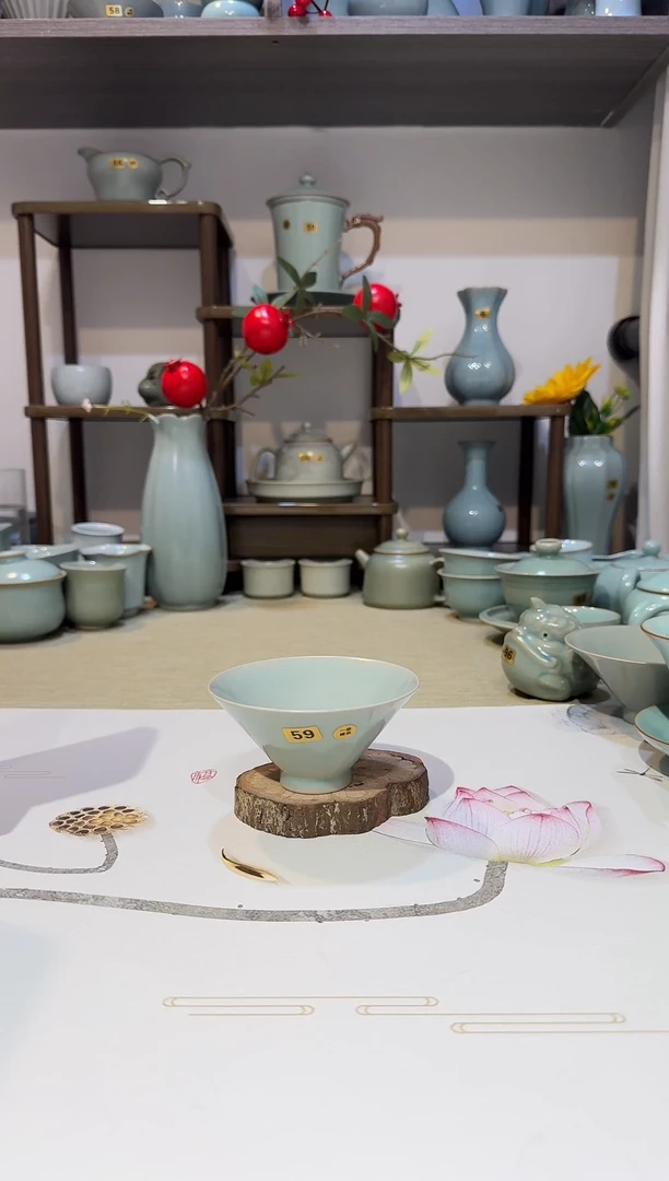 杯子59斗笠盏不开片 仿古青绿釉一级精品 主人杯品茗杯*