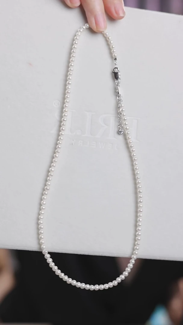 淡水珍珠银S925镶嵌项链 【无包装】3.5-4MM近圆