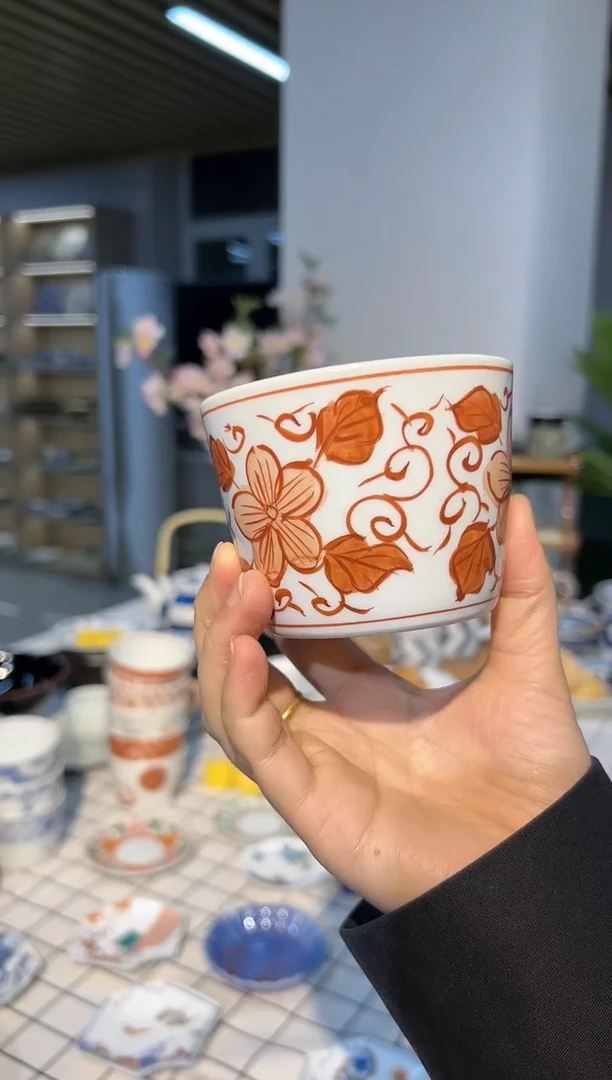 瓷片SR-086 赤絵唐草草花文そば猪口 (