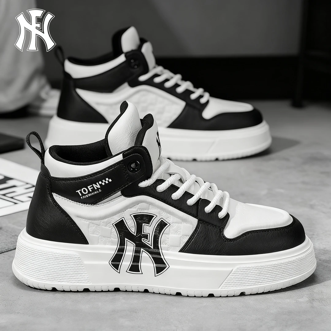 FN男鞋新款复古港风高帮运动板鞋增高皮面休闲鞋软底舒适通勤潮鞋