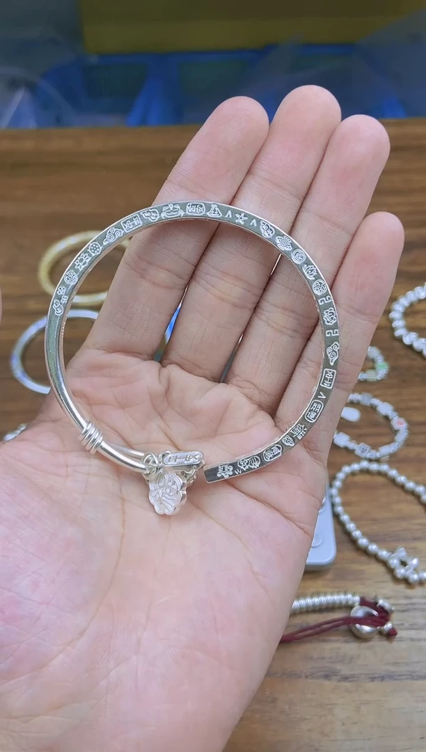 珐琅足银开口四方吉言