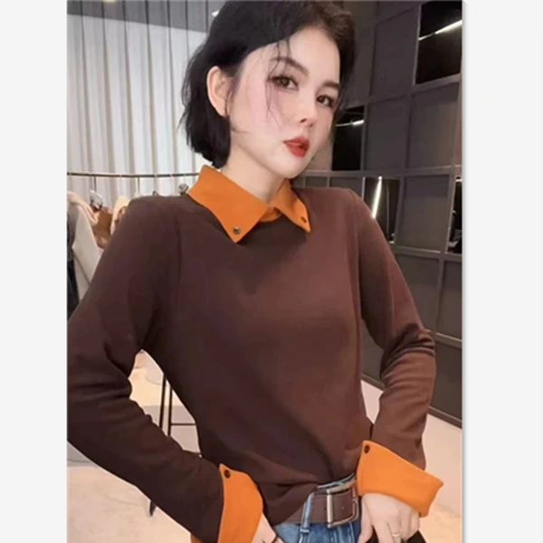 2752拼接领暖暖绒减龄小衫女洋气百搭【88】