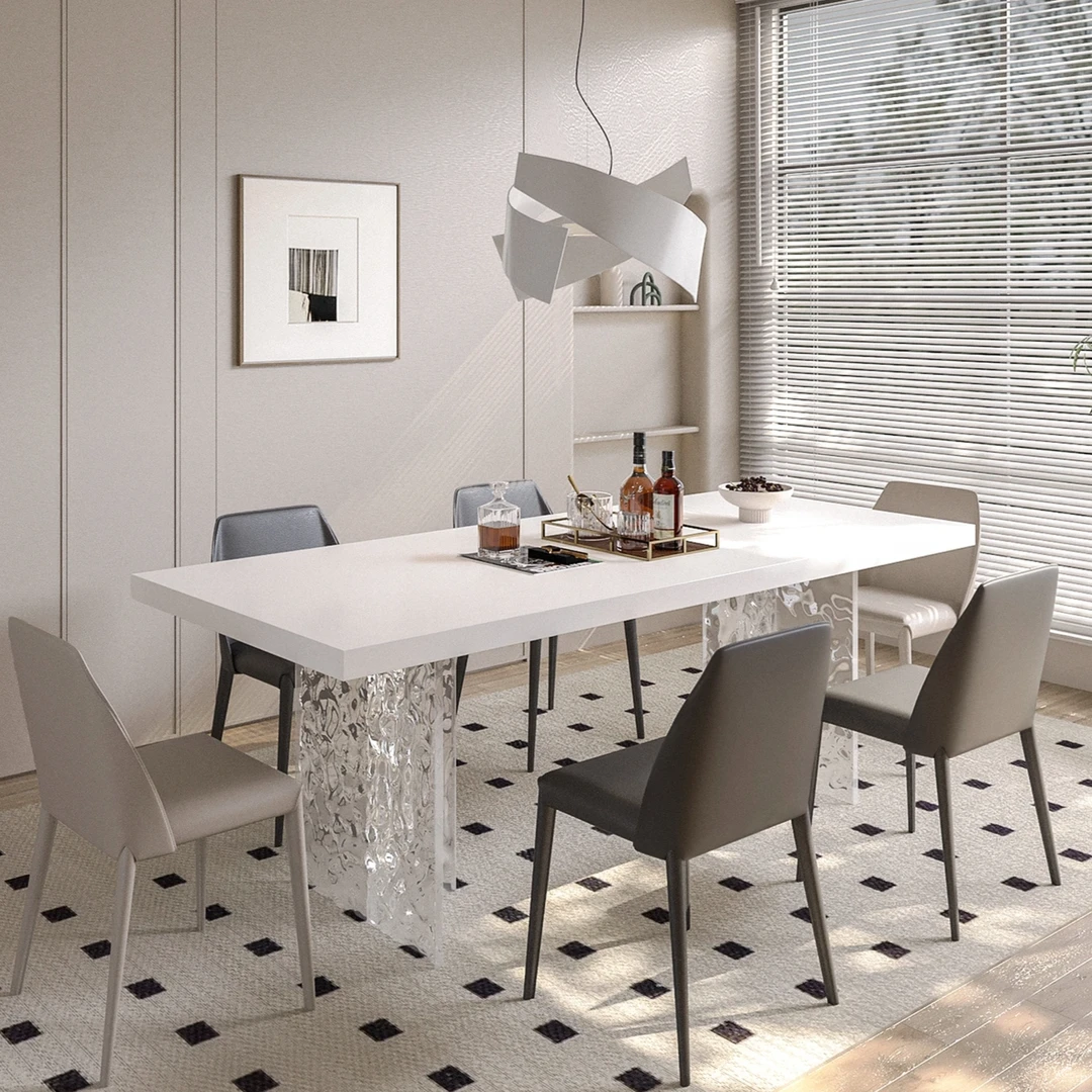 水波纹悬浮岩板现代桌子新款2025饭桌家具方形餐桌长方形书桌