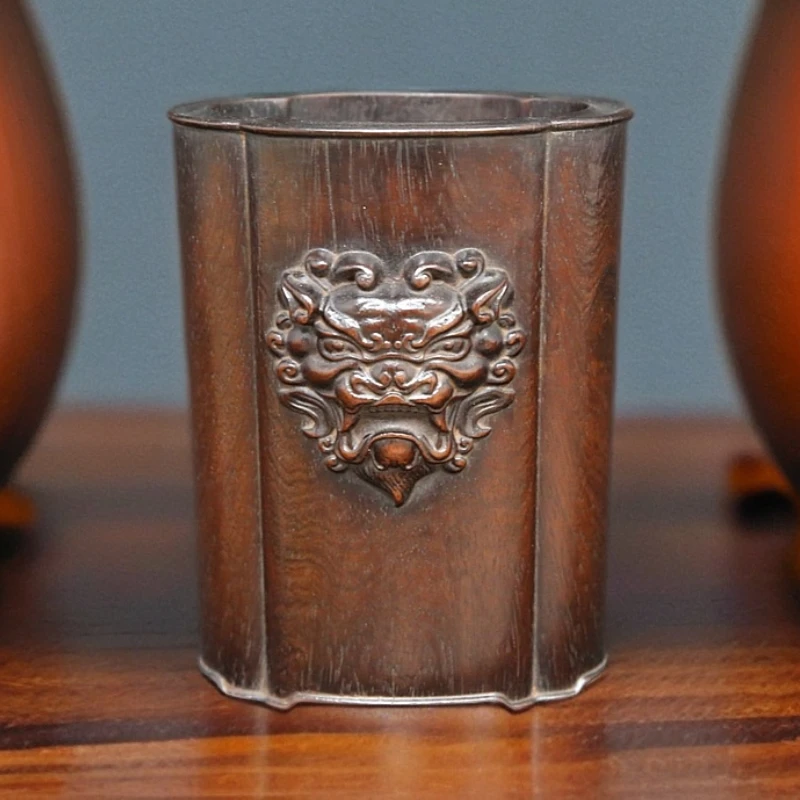 清 红木兽纹笔筒  延长质保期7天 百日大优惠