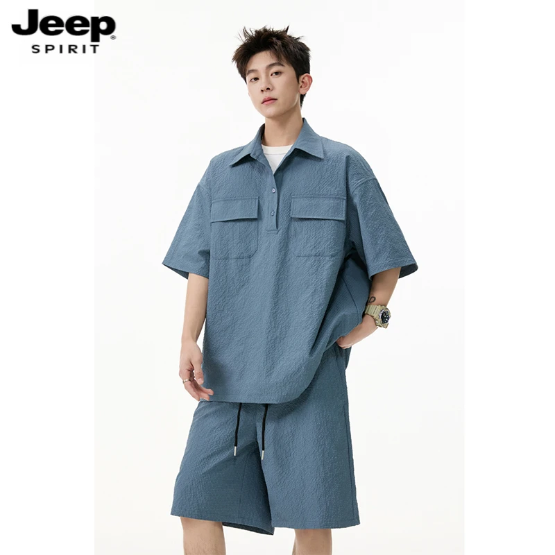 Jeep吉普夏季新款慵懒风套装男口袋设计短袖Polo衫简约休闲短裤