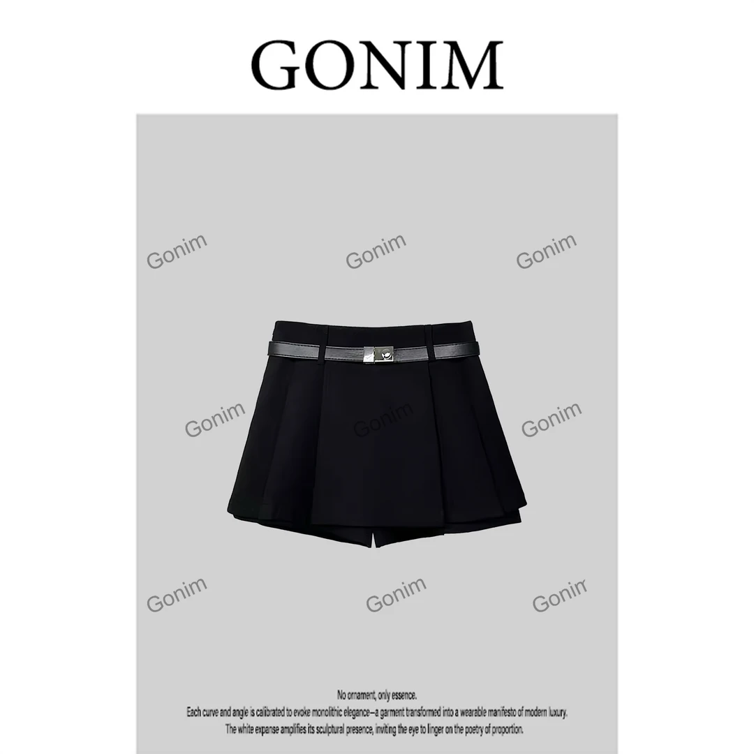Gonim· "酷飒束型‘’2025春夏新款气质百搭纯黑时尚百搭休闲短裙女