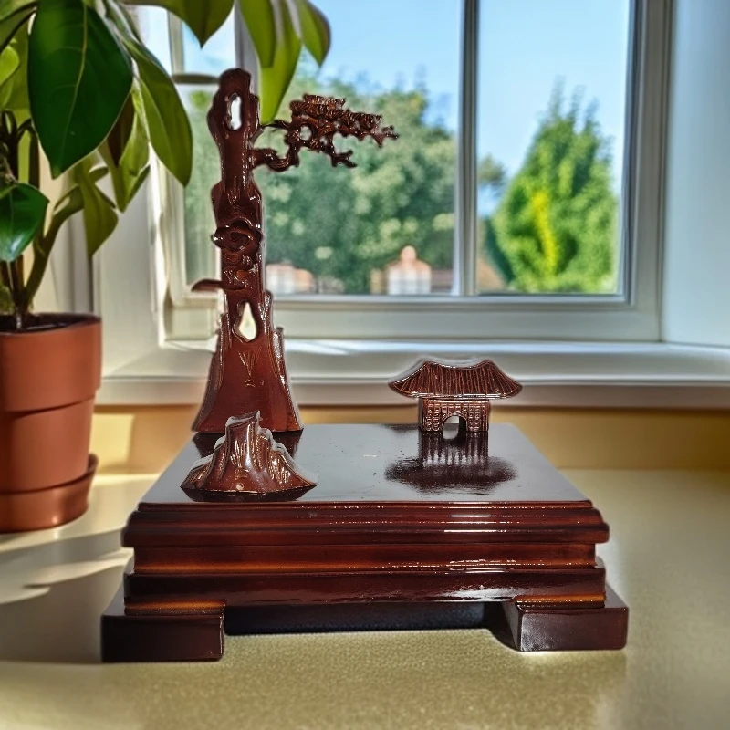 手工实木雕刻可挖槽松树致景奇石底座创意工艺品