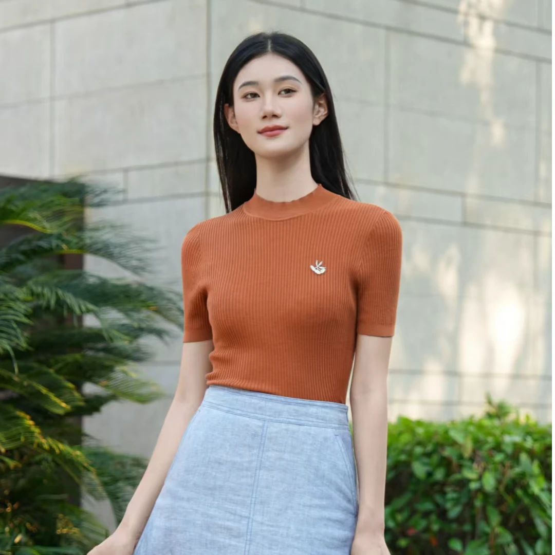 GIRDEAR/哥弟短袖落肩袖毛针织衫半高领针织衫打底衫修身1399715