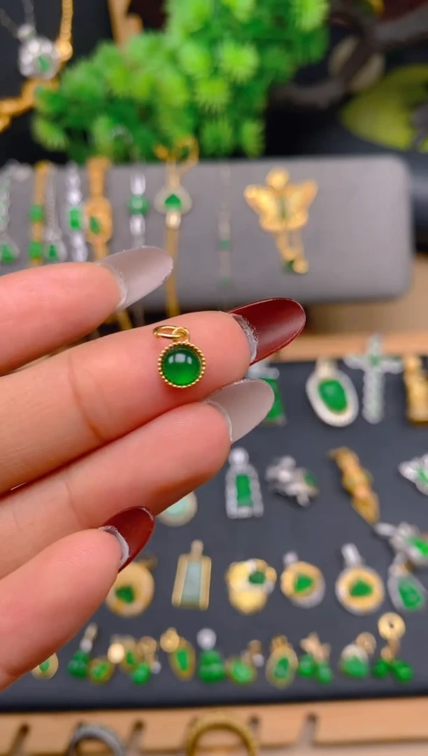 吊坠(不含链)银S925镶嵌翡翠蛋面提溜