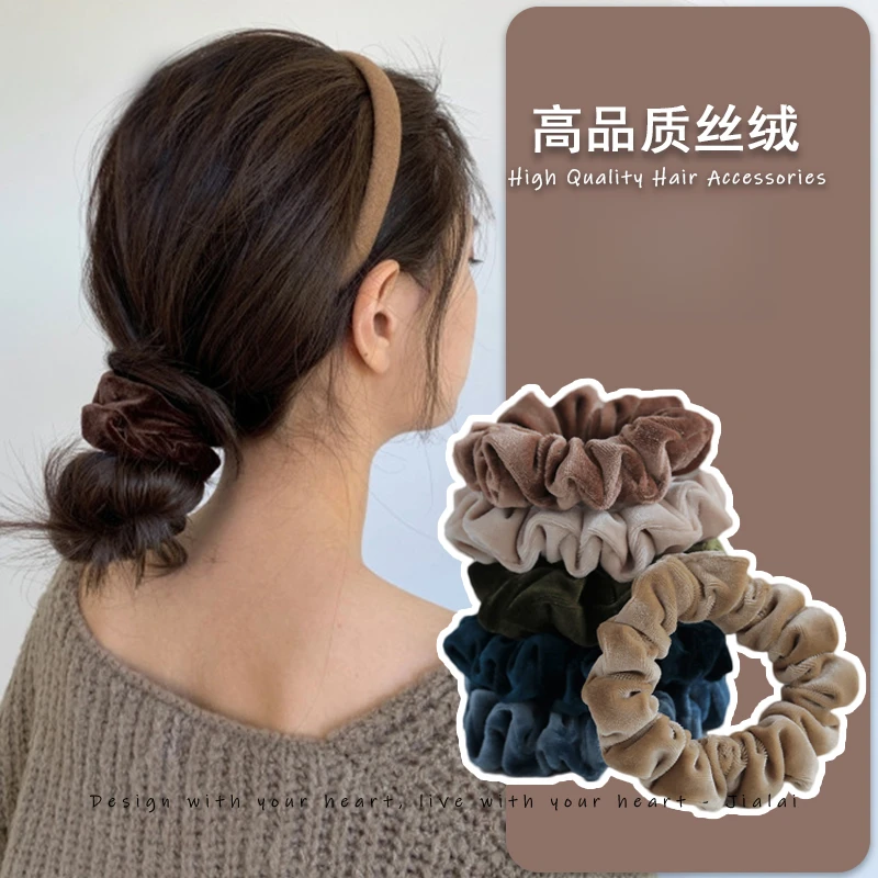 秋冬丝绒小肠发圈女气质丸子头发绳高弹力扎头皮筋不伤发马尾头绳