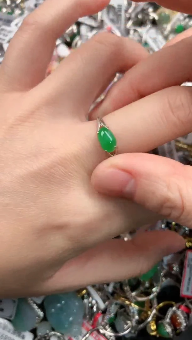 银S925镶嵌戒指翡翠6                7