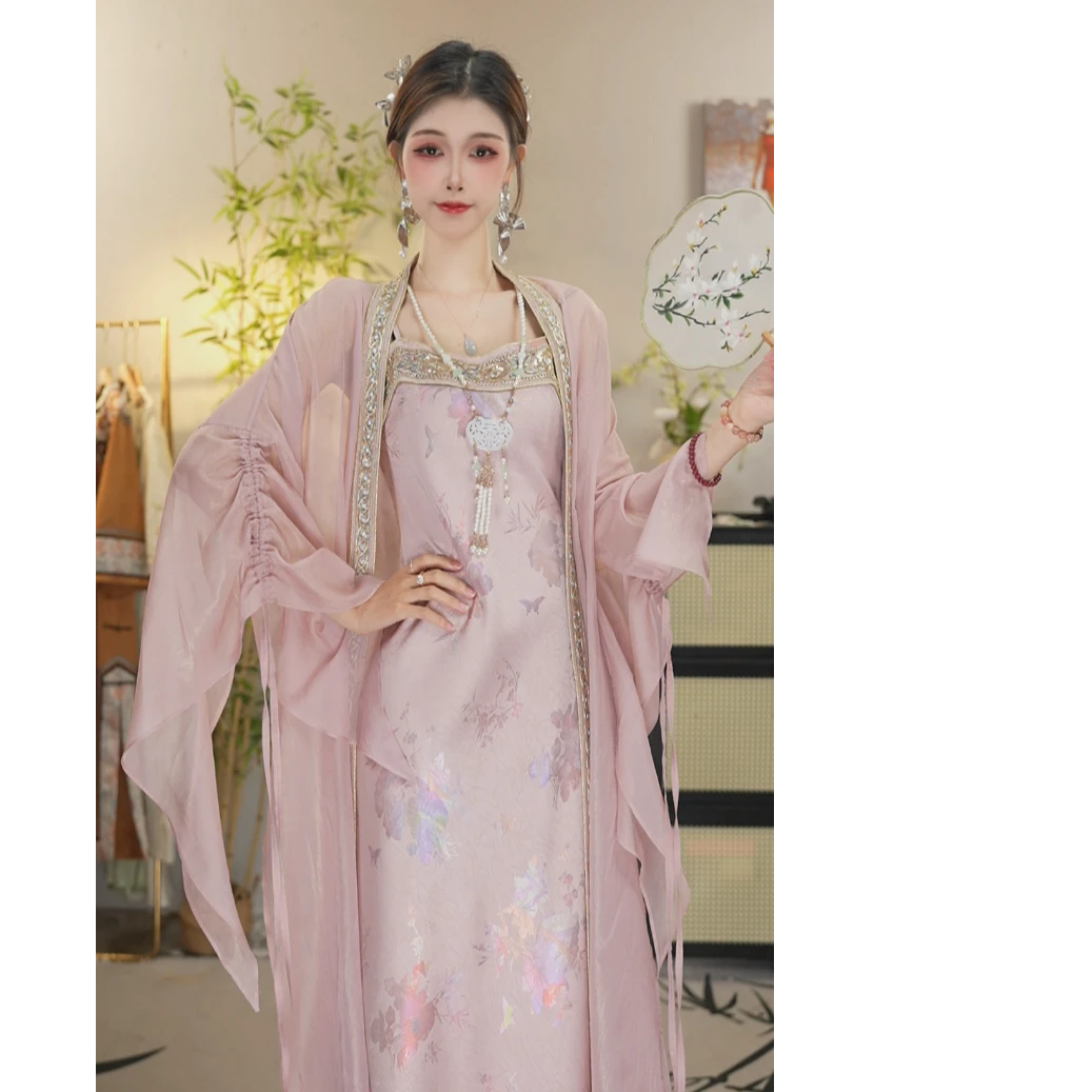 花享悦2025春季新款中国风飘逸日常粉色长款套装（2610+2600）