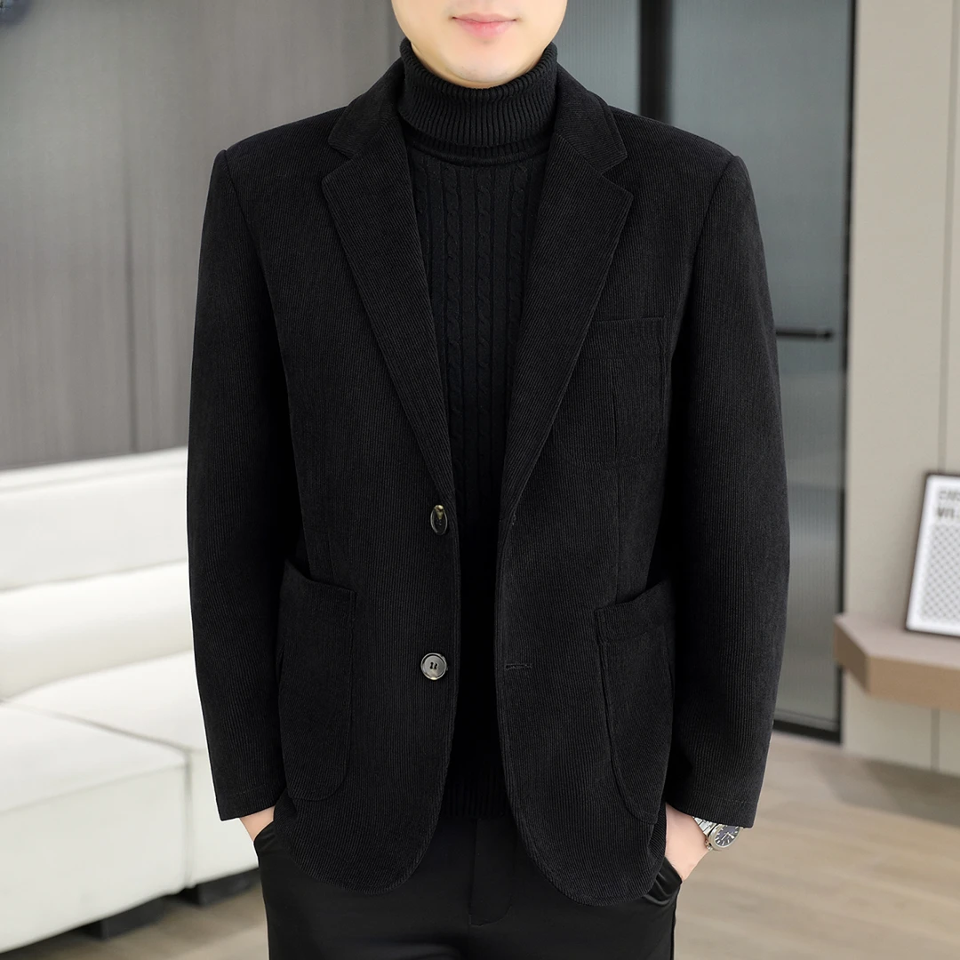 范希巴迪春秋季灯芯绒休闲西装男士商务纯色单西外套简约百搭上衣