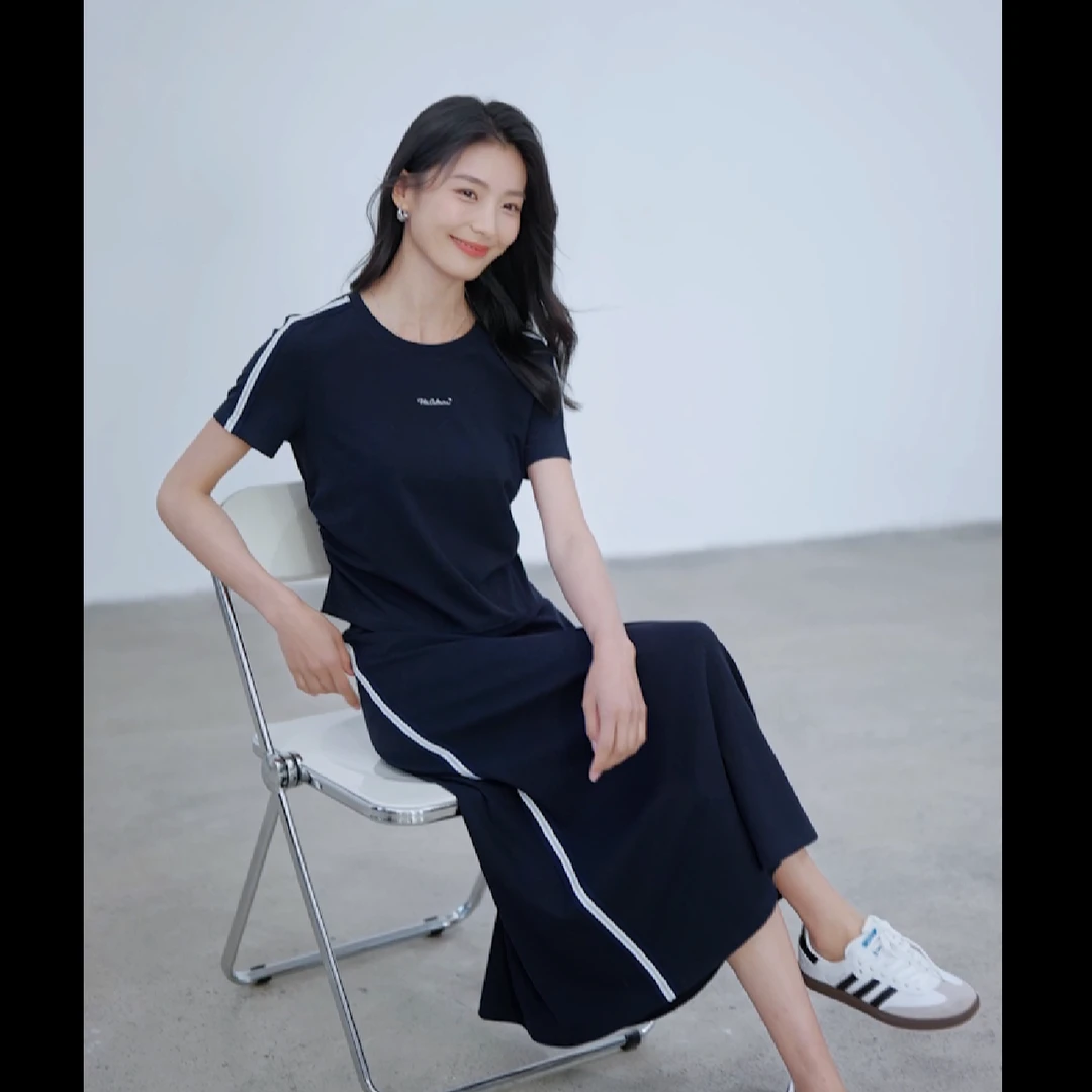 OSA/欧莎 藏蓝色套装女过膝半身裙休闲通勤时尚两件套S125B15001