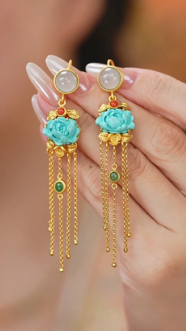 银S925镶嵌绿松石耳坠新款