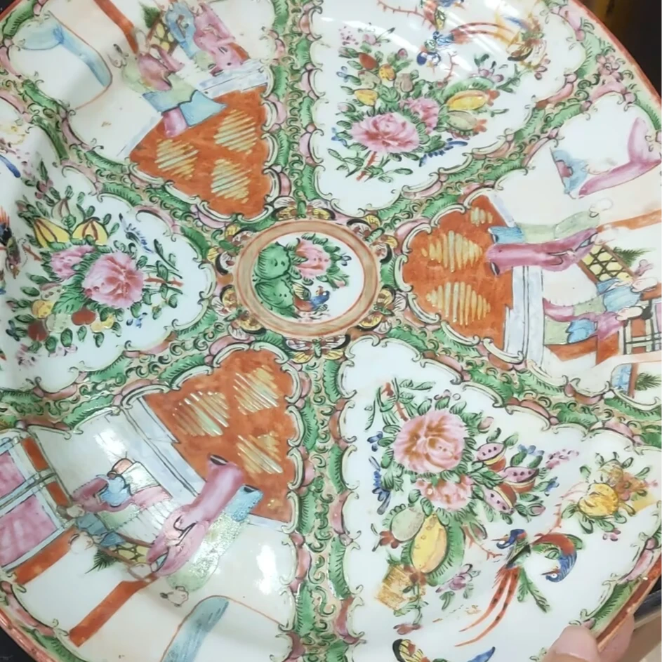 M25LL001376 - 晚清广彩花鸟人物故事椭圆盘1