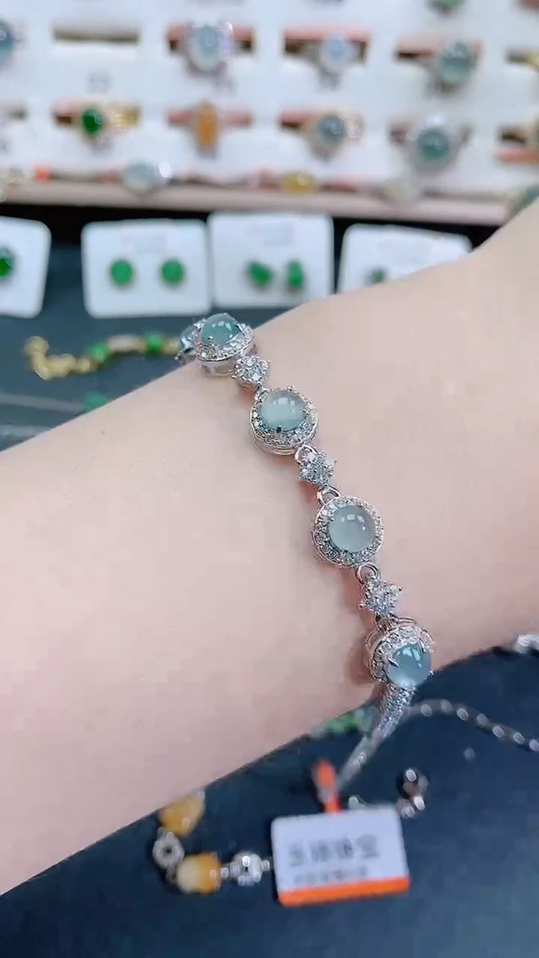 银S925镶嵌手链翡翠天然翡翠