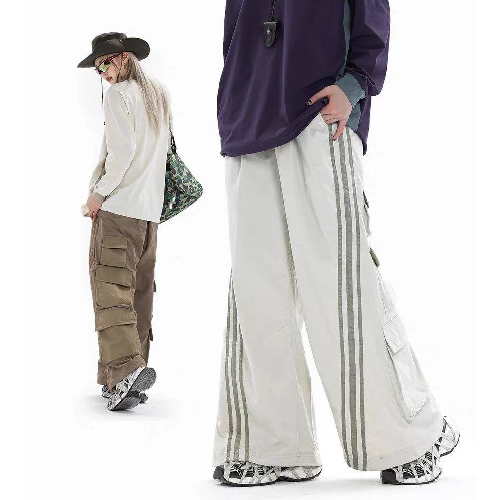 黑舰队夏季户外机能多袋伞兵裤速干宽松经典条纹休闲长裤男女同款