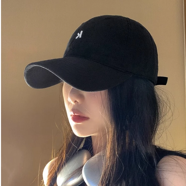 韩系黑色软顶棒球帽女宽檐字母鸭舌帽夏季遮阳大头围帽子百搭时尚