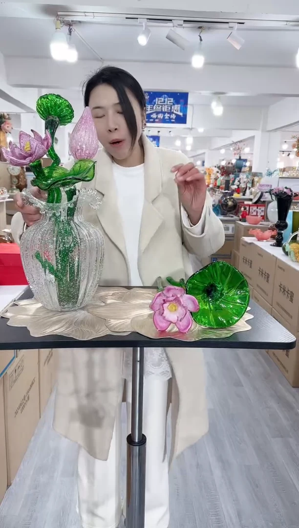 【闪购商品】琉璃瑞鸿花器早v27荷花