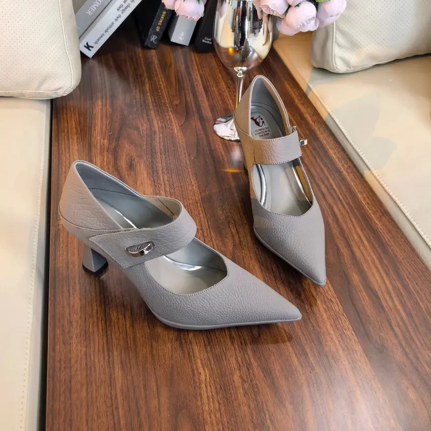 Van Gerch牛皮跟高7/5CM女鞋百搭高跟尖头秋季单鞋气质浅口同款