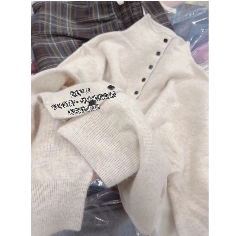 0107【小方扣开衫气质立领】秋冬女士宽松针织衫外穿时尚上衣