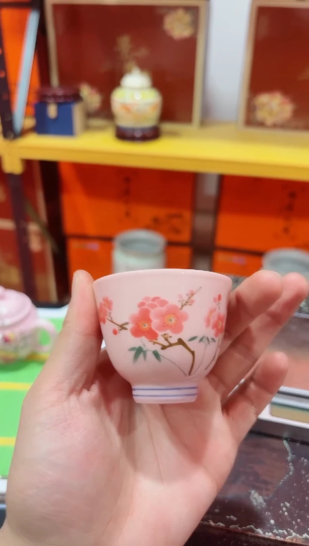 杯子陶瓷红稀翠竹红梅铃铛杯+礼盒