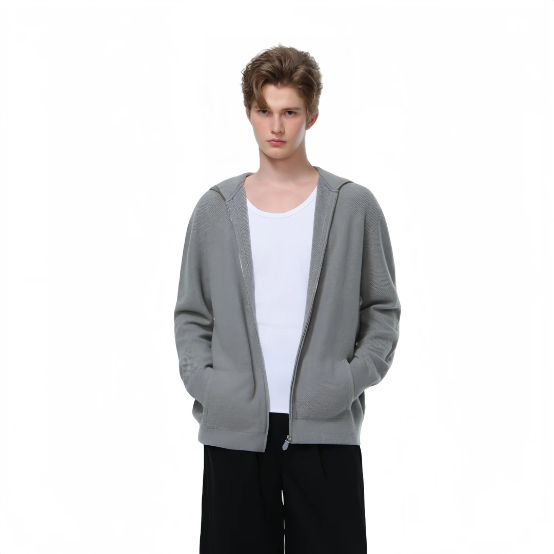 SOME CLOTHING绵羊毛插肩连帽拉链开衫针织长袖外套