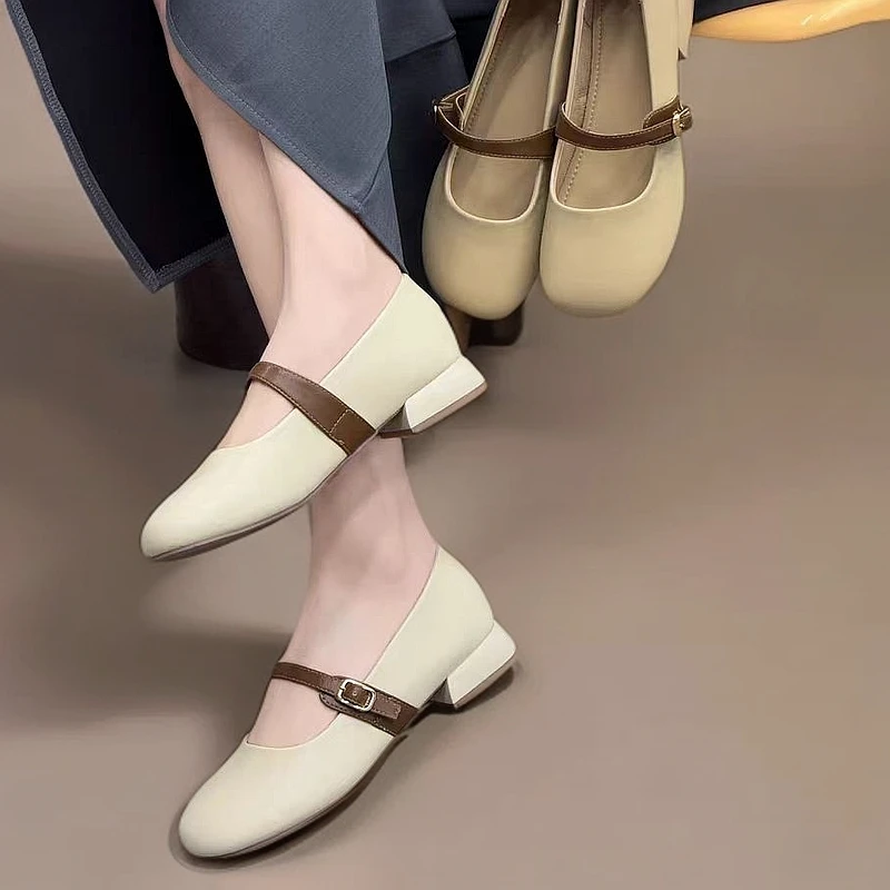 轩美诗25年夏季新款圆头平底舒适百搭时尚浅口一字带玛丽珍女单鞋