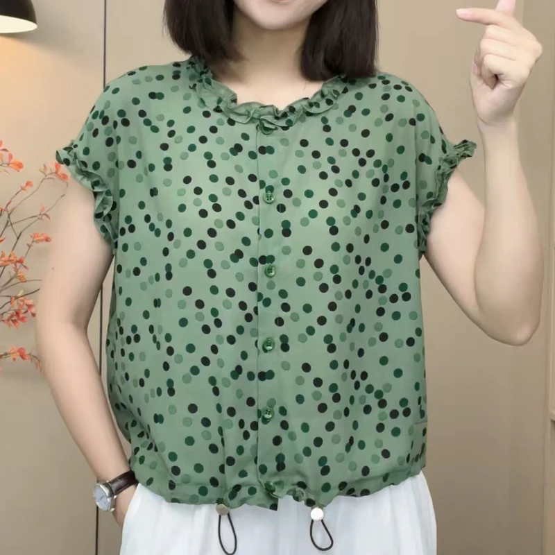 2025夏季新款洋气碎花减龄提花衬衫高级感透气短袖T恤小衫上衣女