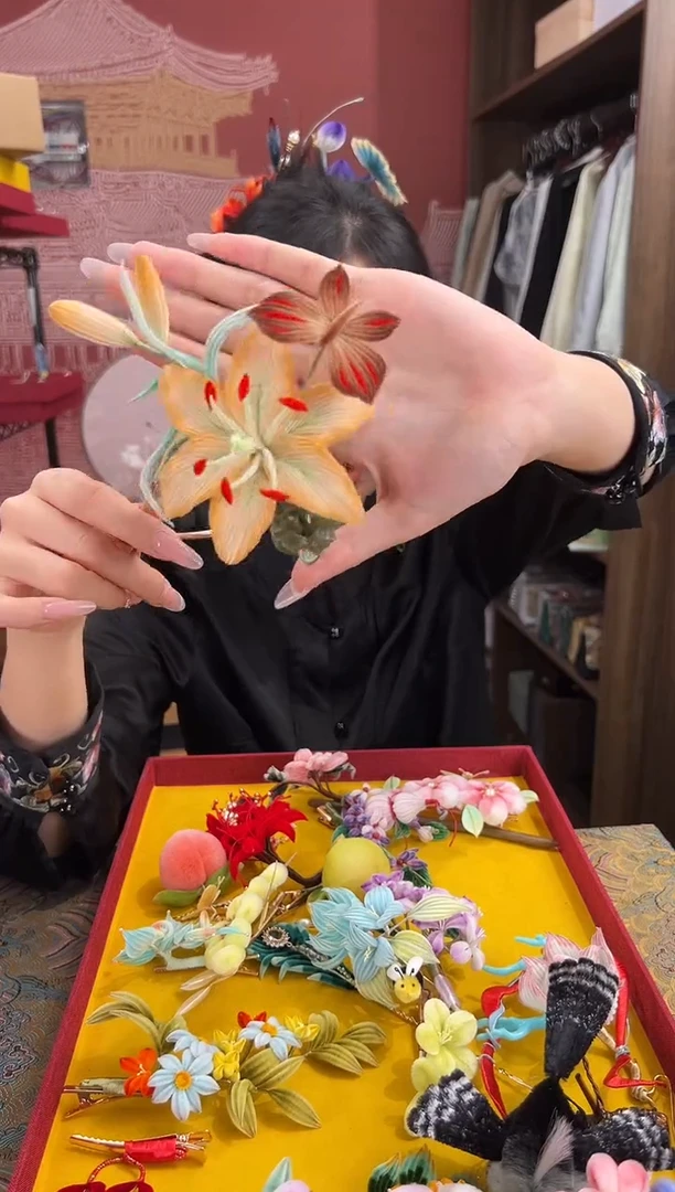 刺绣非遗绒花（发饰）