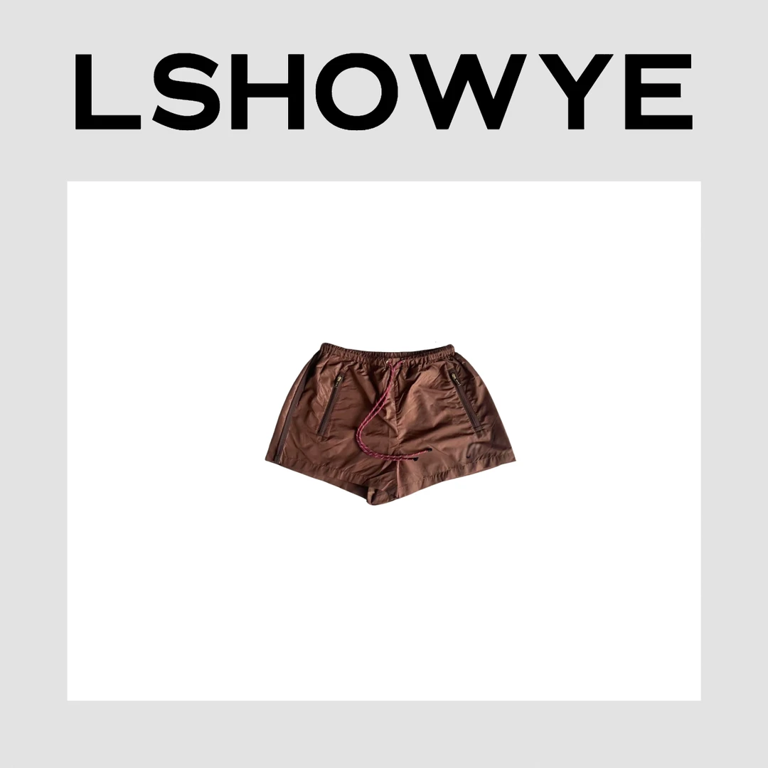LSHOWYE｜设计师新春新款咖色松紧抽绳休闲透气短裤 XBZ25021103