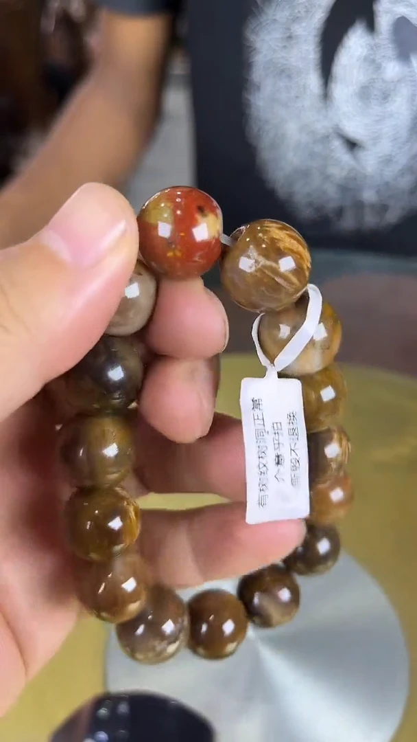 未镶嵌珠宝奇石硅化玉缅甸天然树化玉手串