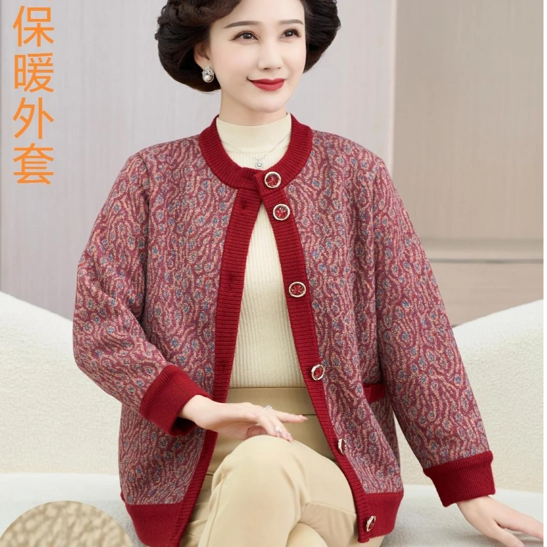 纽扣妈妈装羊毛外套棉袄可机洗802