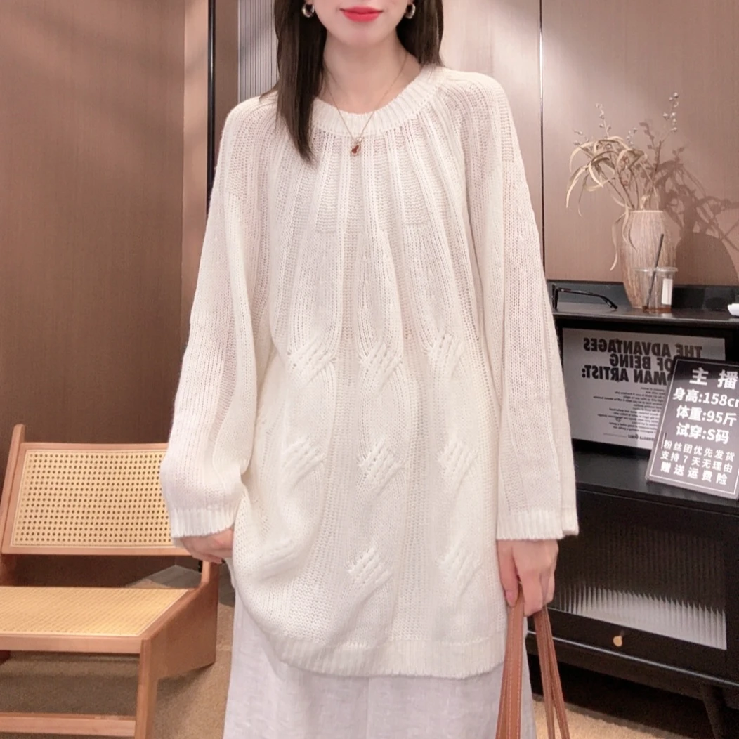 相菲一韩版宽松休闲复古绞花中长款毛衣女秋季慵懒风丝羊绒针织衫