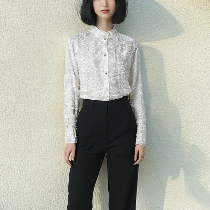 86107法式长袖衬衫女小众气质别致宽松打底上衣