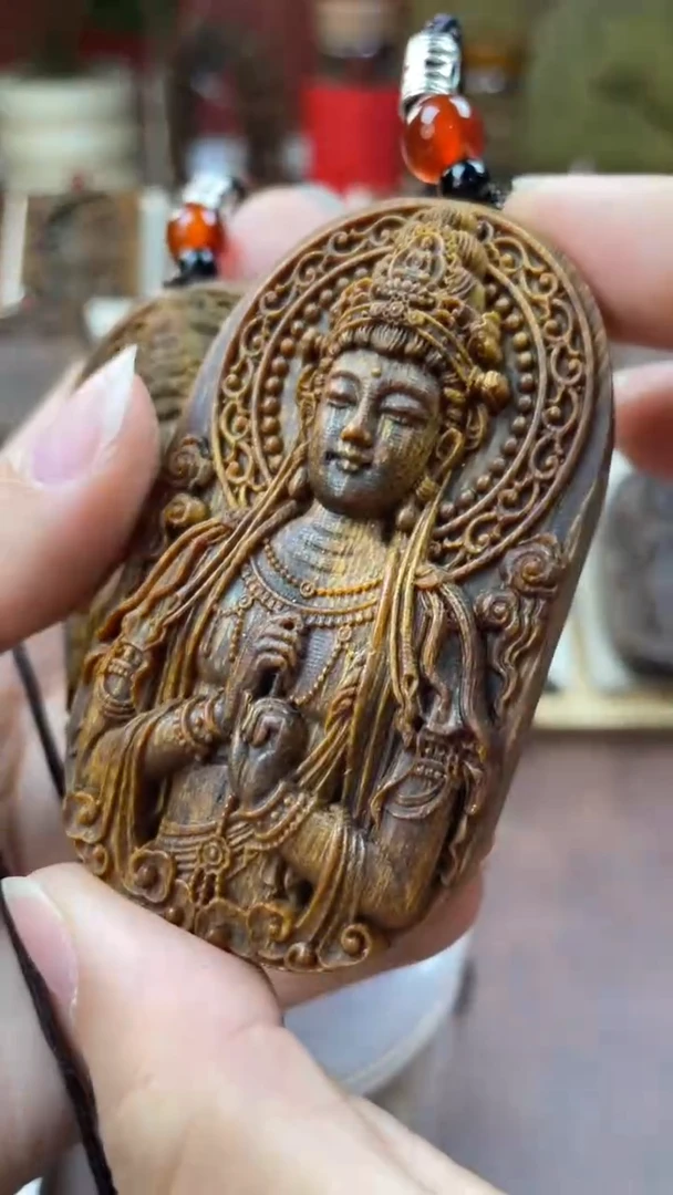 木木雕款芽庄合十观音7cm 送养香罐