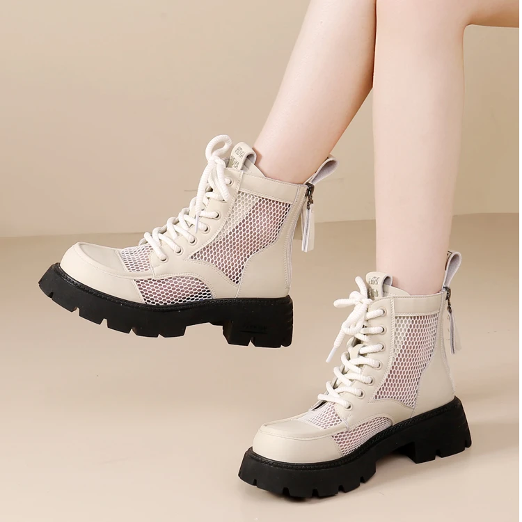 女镂空网纱透气马丁靴真皮马丁鞋英伦风女靴百搭春夏夏季时尚薄款