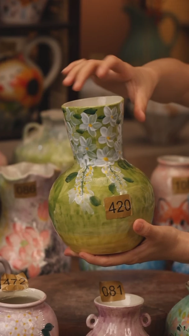 陶瓷420景德镇设计师手作花器摆件侘寂风