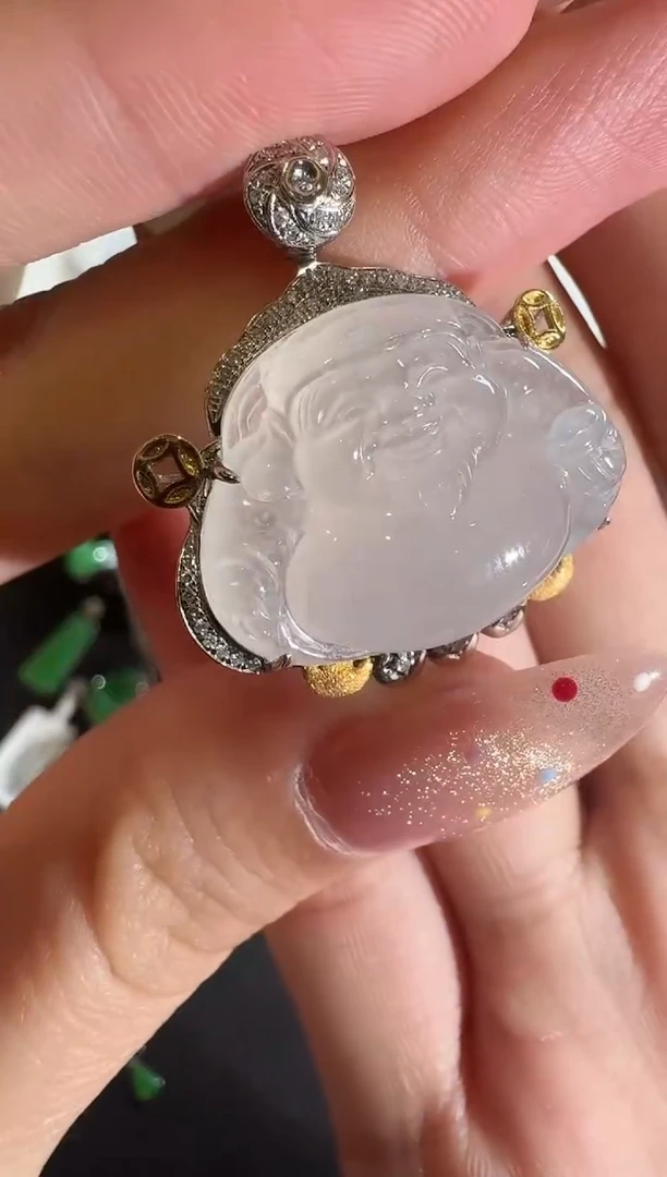 【闪购商品】翡翠吊坠(不含链)18K金镶嵌【源头工厂】钻石镶嵌