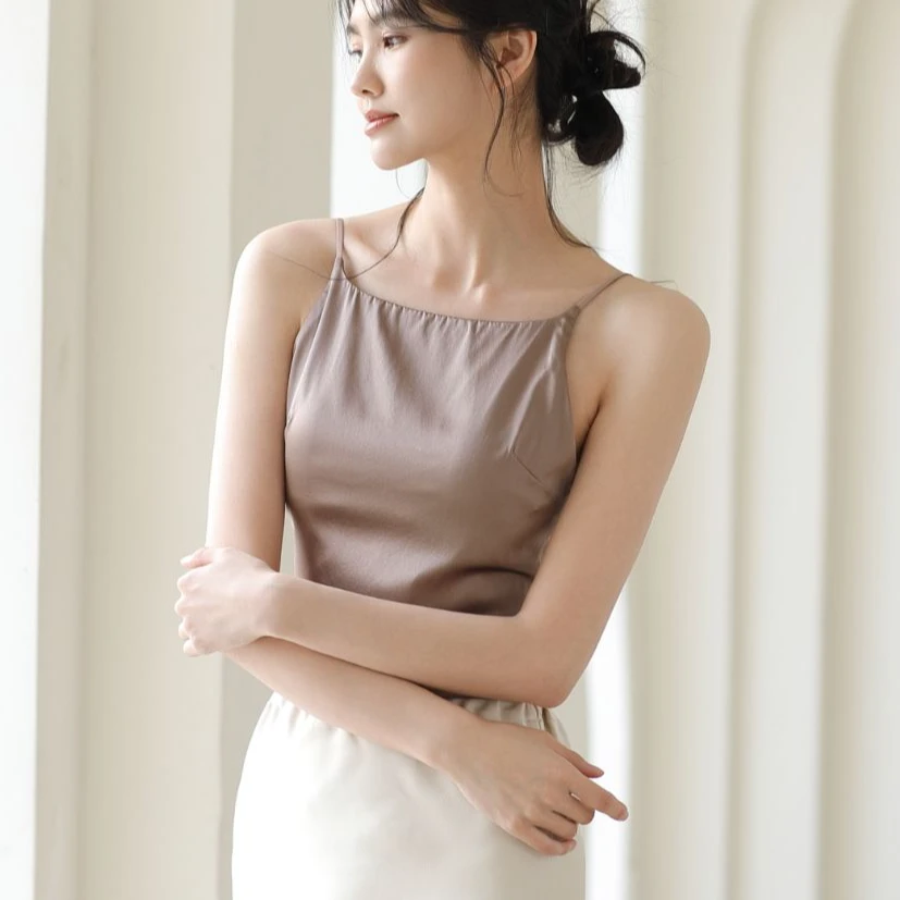 【空气美背】19姆米桑蚕丝防走光抹胸真丝吊带背心带罩杯打底可外穿