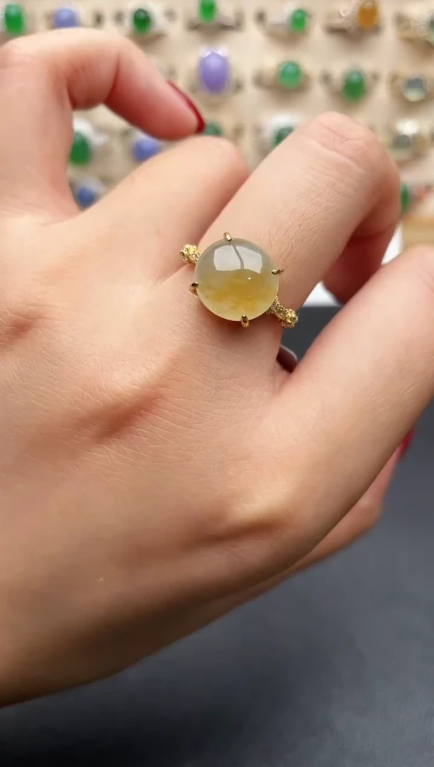 银S925镶嵌戒指翡翠一物一证一礼盒