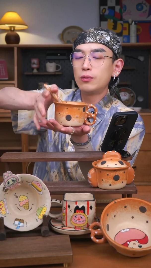 杯子景德镇可爱设计师款陶瓷（带搅拌棒）