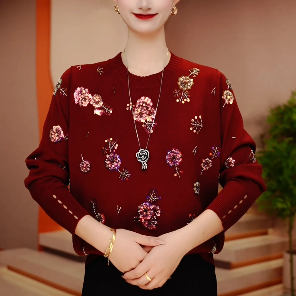 C250062-保暖毛衣抗起球高端显瘦针织百搭减龄气质时尚女士套头